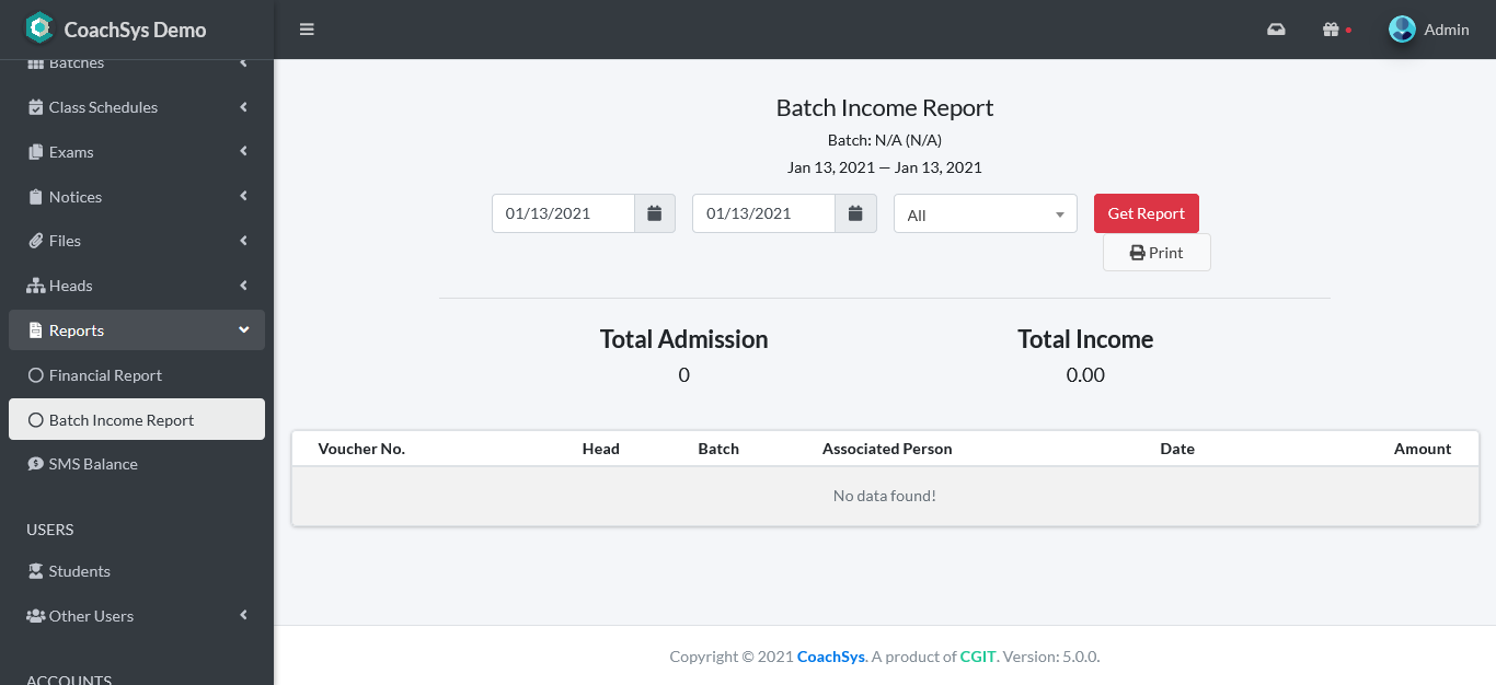 Batch Income Report