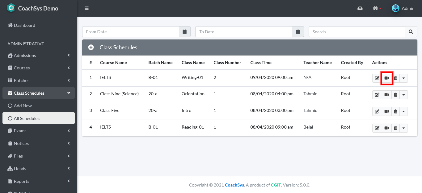 Starting Live Class Session
