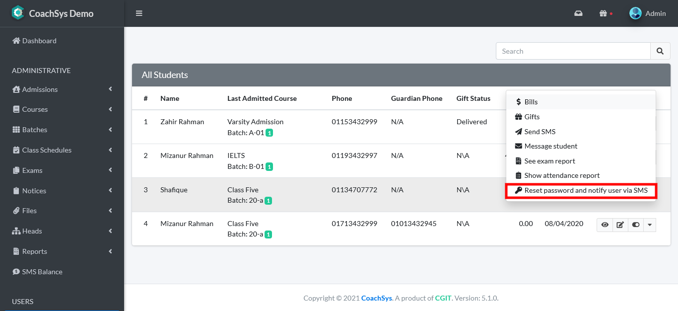 Student’s Password Resetting