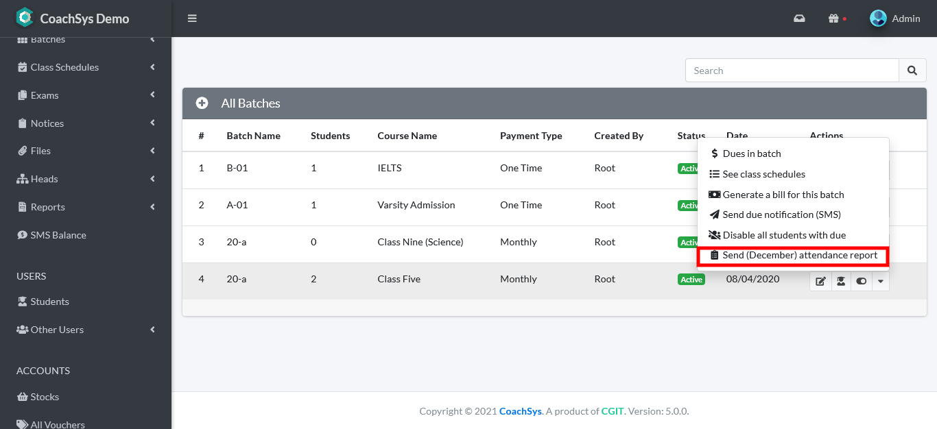 Send Attendance Report