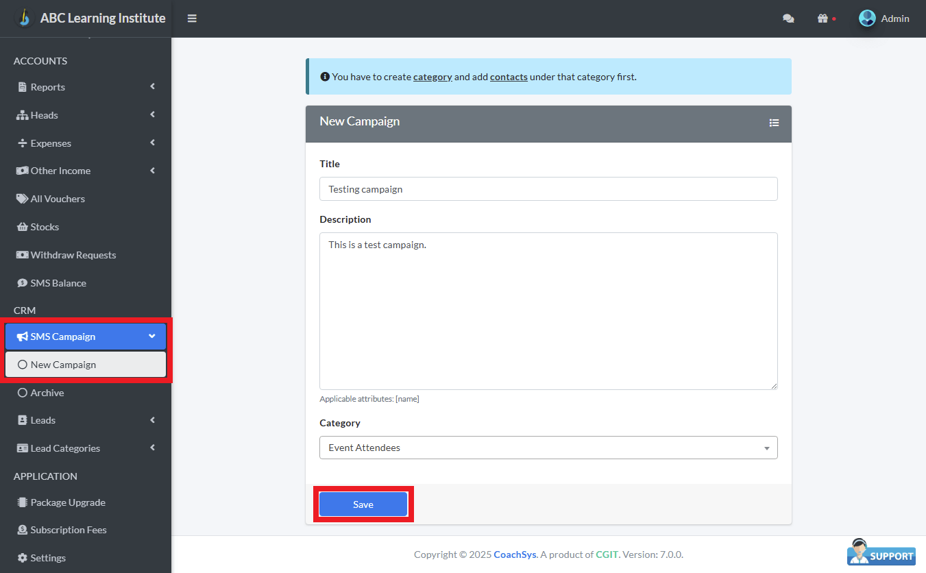 নতুন ক্যাম্পেইন তৈরি।