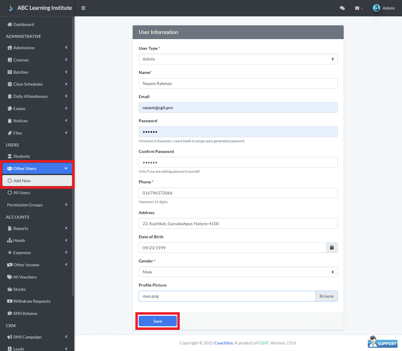 নতুন ব্যবহারকারী নিয়োগ।