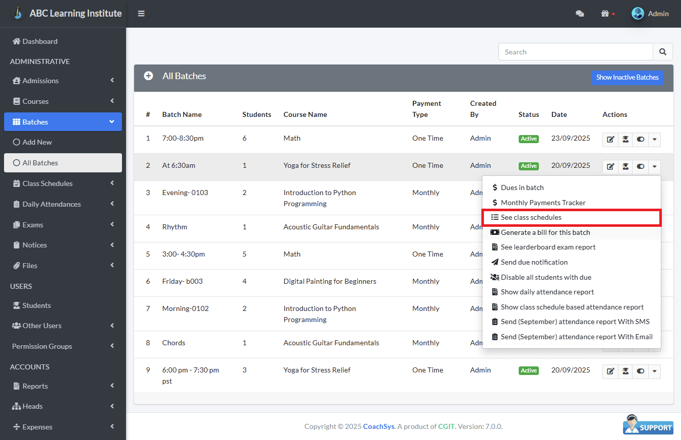 ক্লাসের সময়সূচি। 
