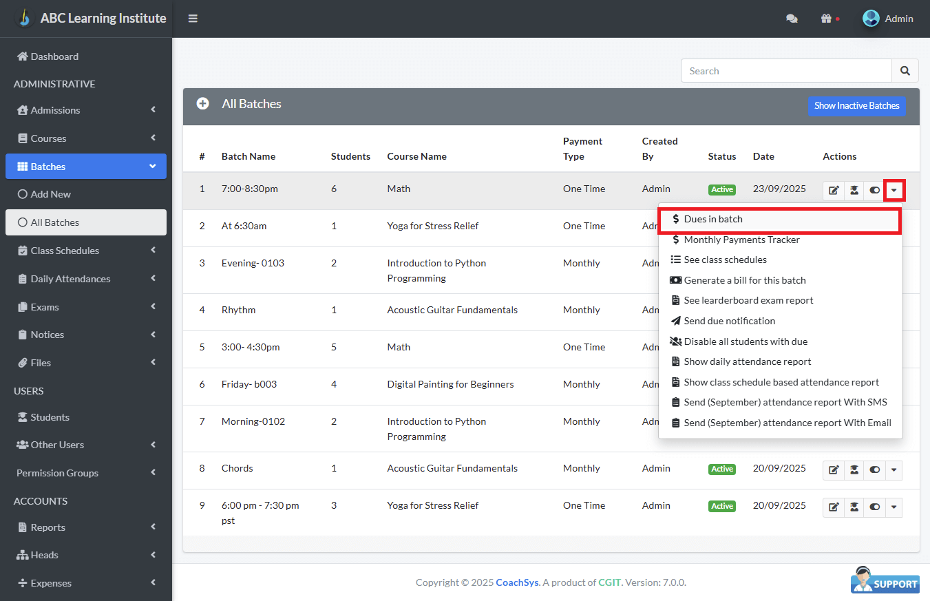 ব্যাচ প্রতি বকেয়া।