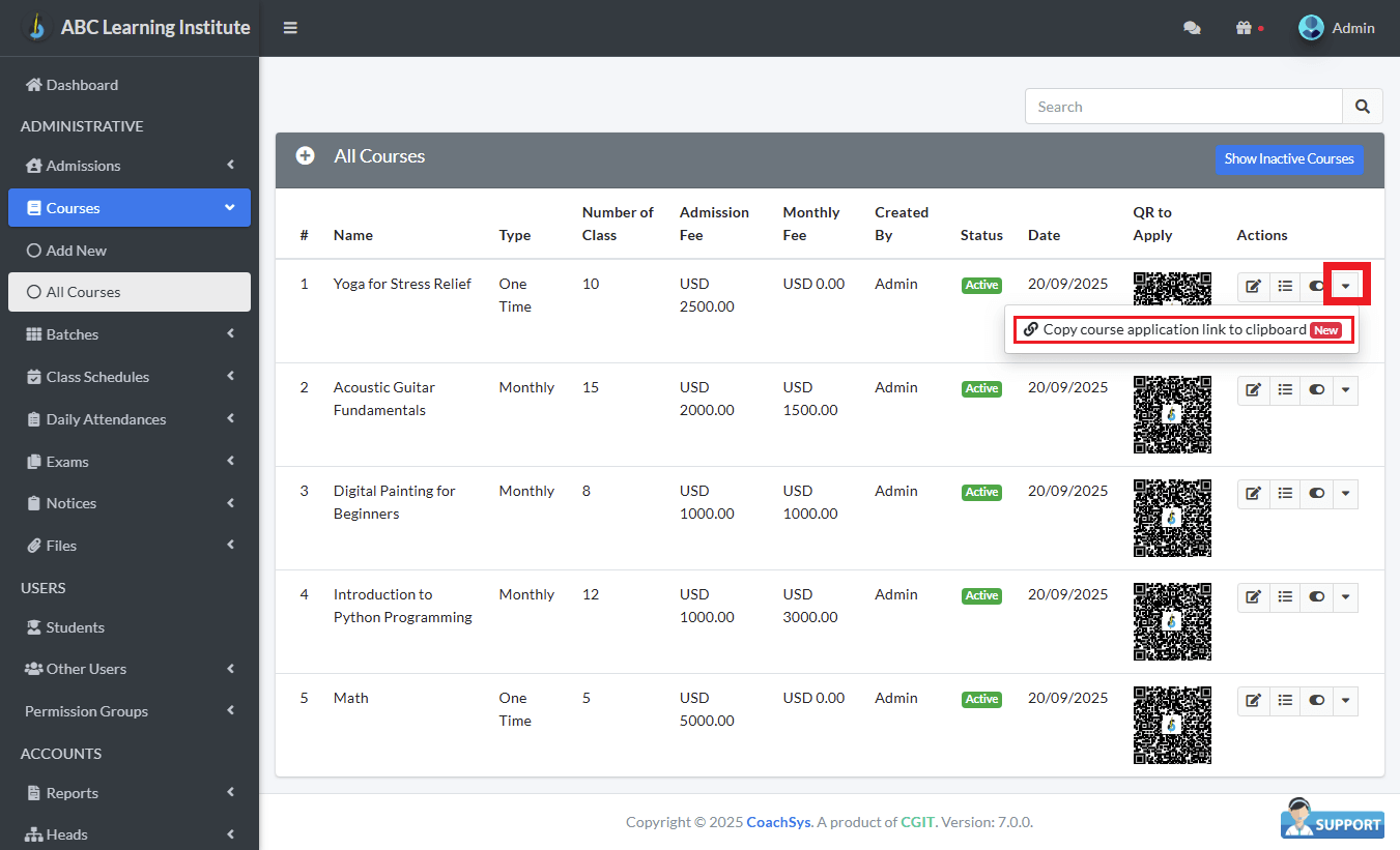 কোর্সের লিংক কপি।