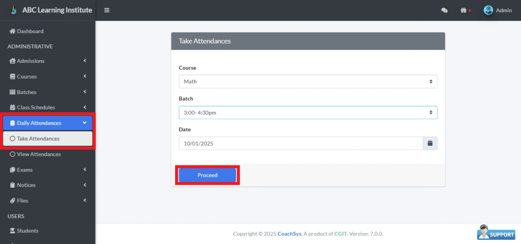 Daily Attendance Take Attendance