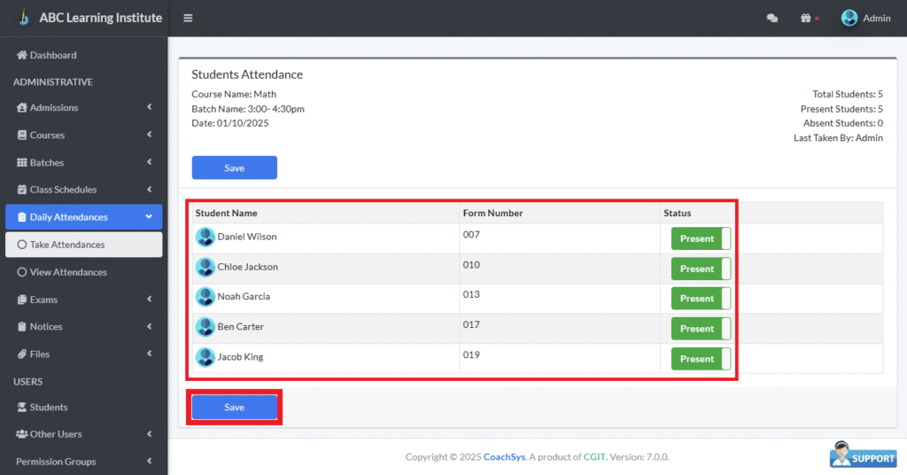 Daily Attendance Take Attendance1