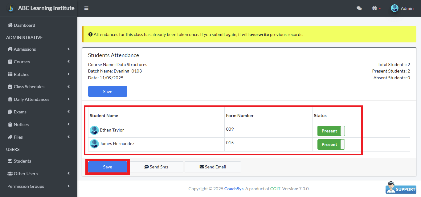 উপস্থিতি নির্ধারণ।