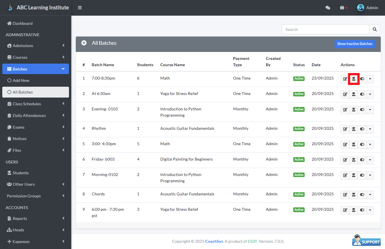 ব্যাচ প্রতি শিক্ষার্থীর সংখ্যা।