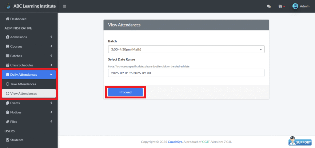 View Attendance date selection