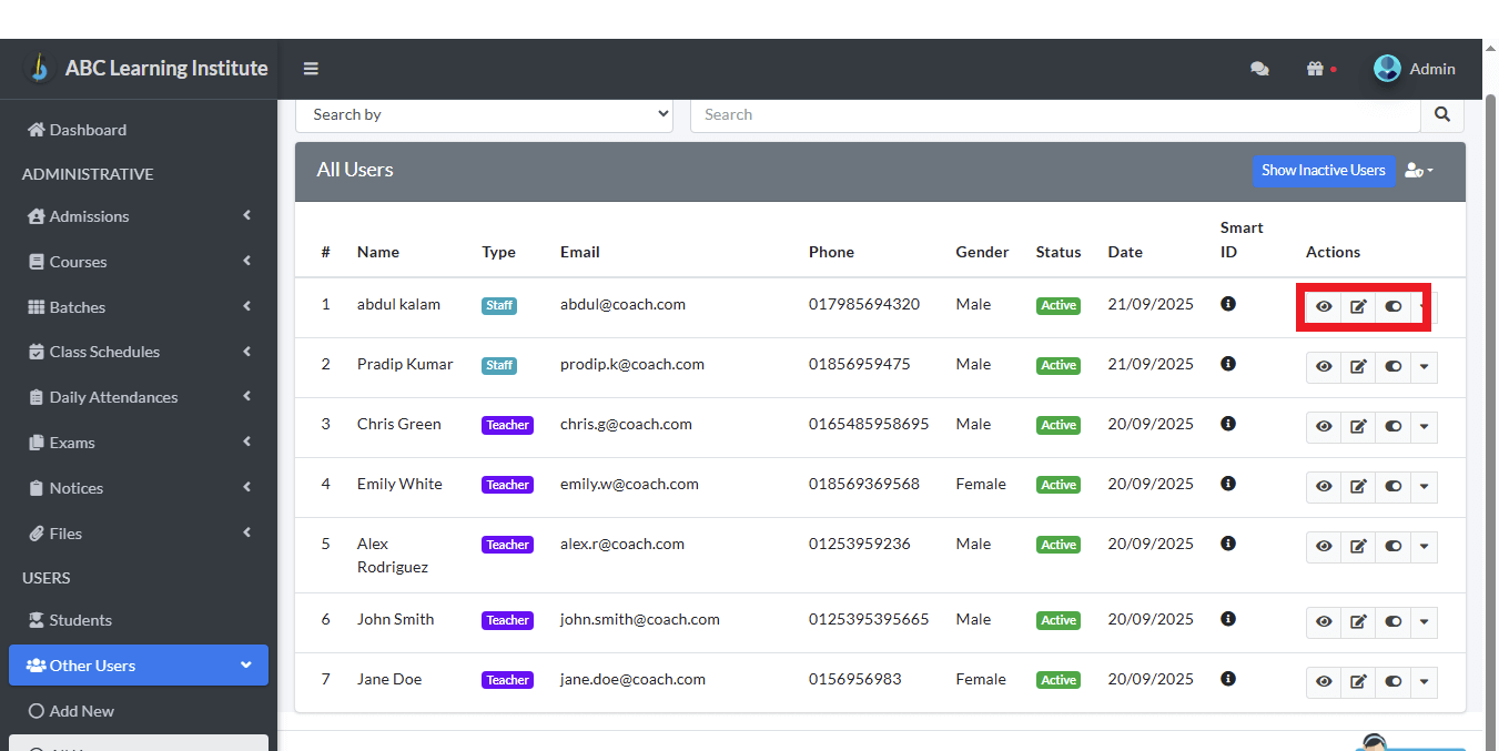 ব্যবহারকারী নিষ্ক্রিয় এবং পরিবর্তন।