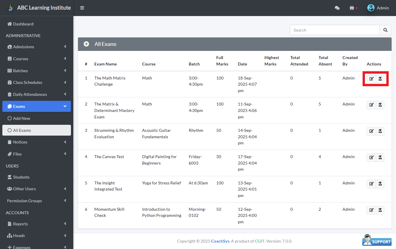 পরীক্ষার বিবরণ পরিবর্তন।