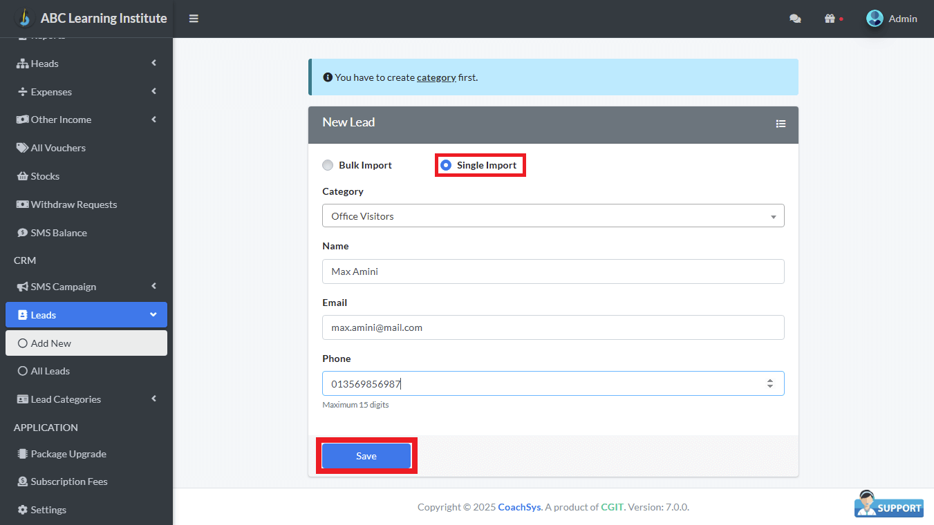 একটি করে লীড বা যোগাযোগ লিপিবদ্ধ।