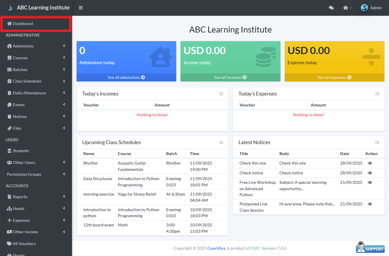 অ্যাডমিন ড্যাশবোর্ড