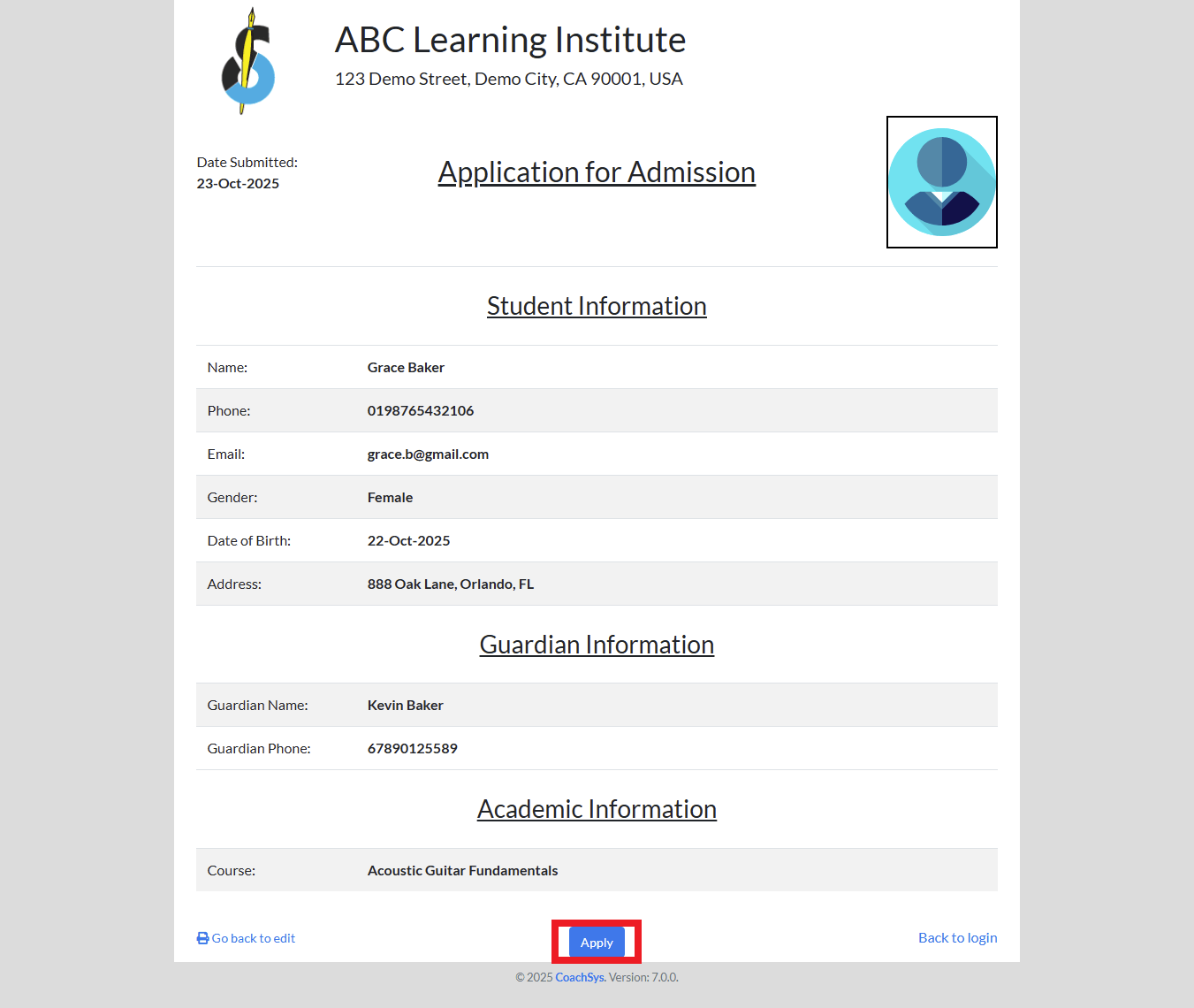 apply course selection