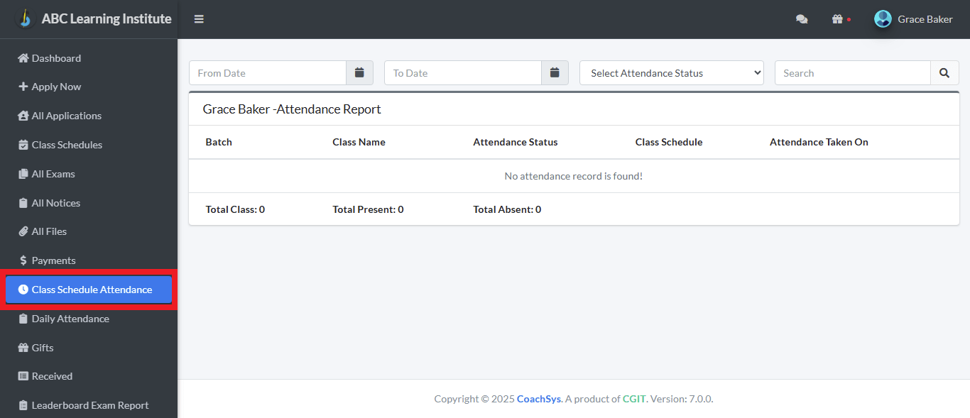class schedule attendance