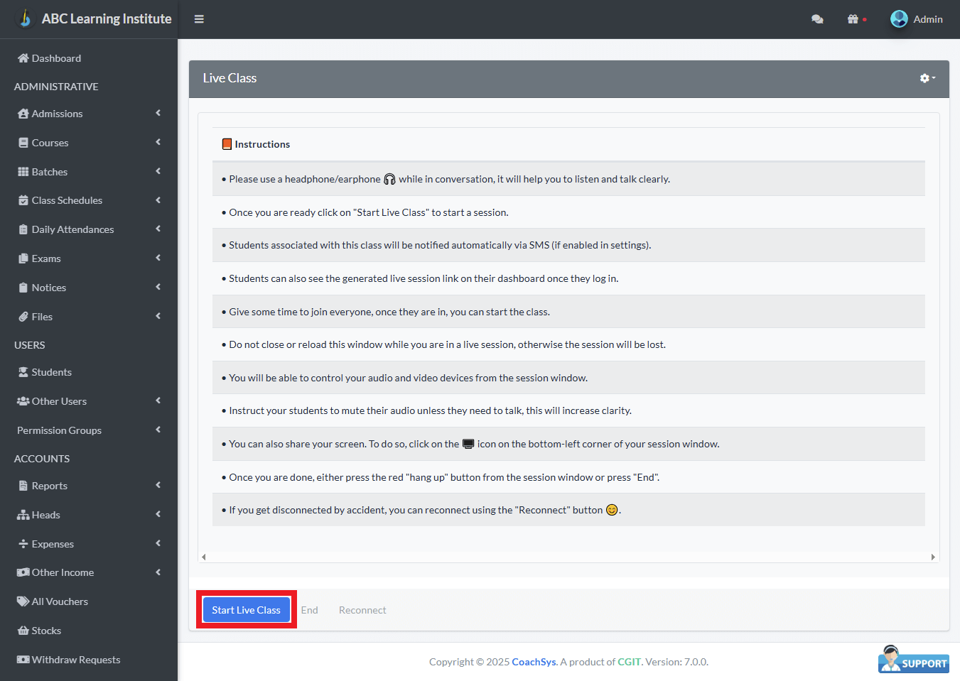 লাইভ ক্লাসের ব্যবহারবিধি বা নিয়মাবলি।