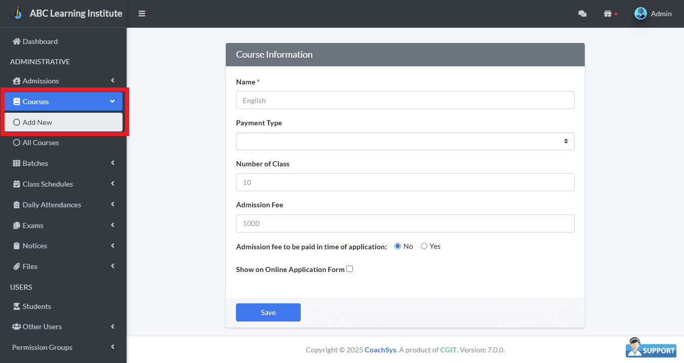 নতুন কোর্স যোগ করুন।