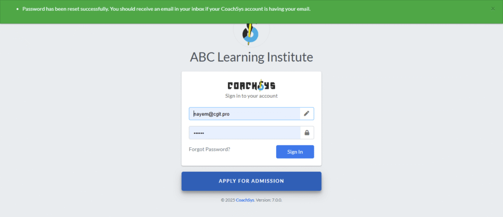 password send succesful