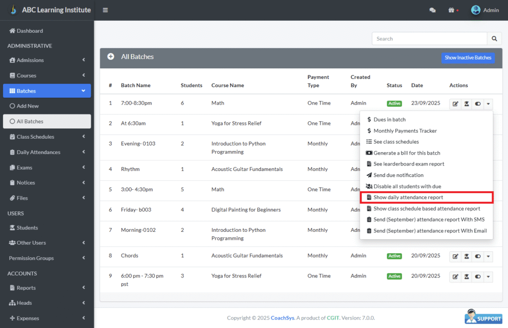 show daily attendance reports