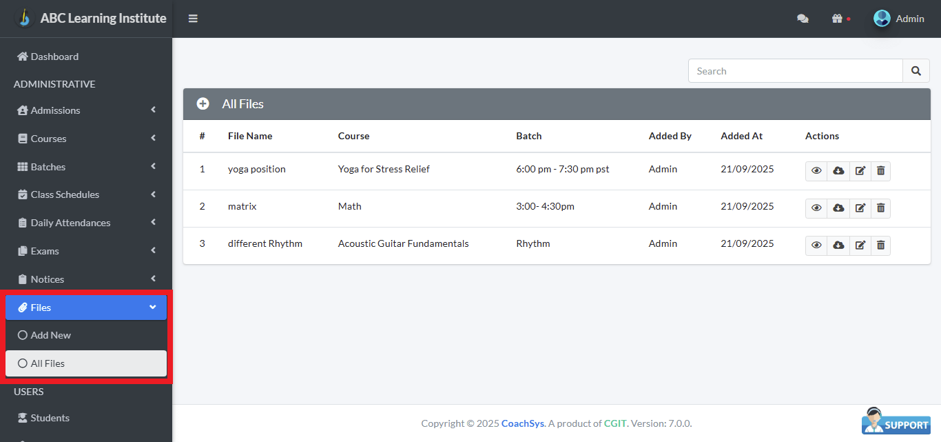 ফাইল তালিকা।
