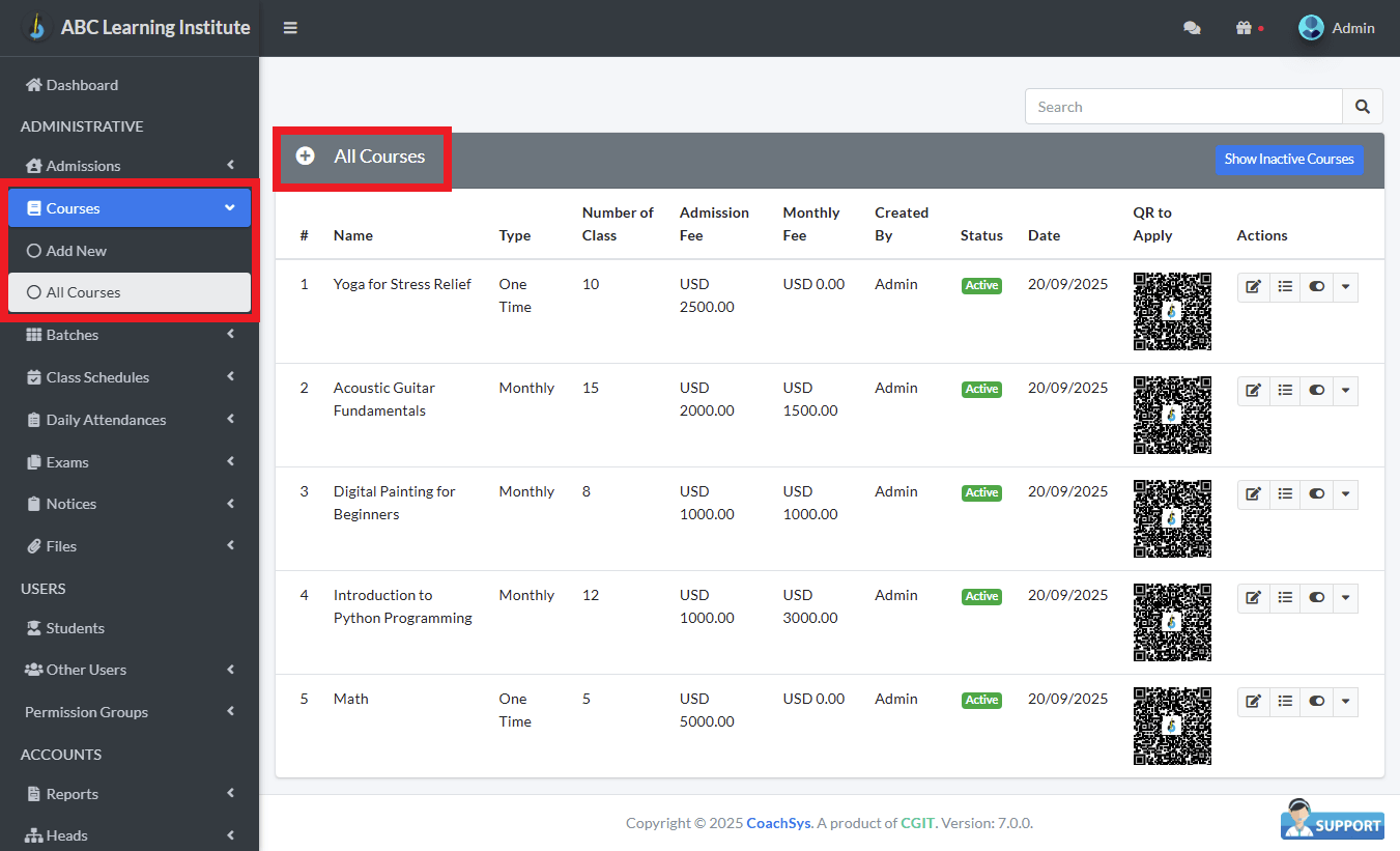 View Courses 1 কোর্সের তালিকা